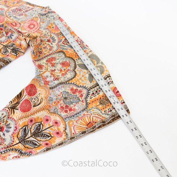 Ale-Hop Wrap Tie Crop Top One Size Flare Brocade Artsy Flowy Silky Floral Hippie - Picture 8 of 9